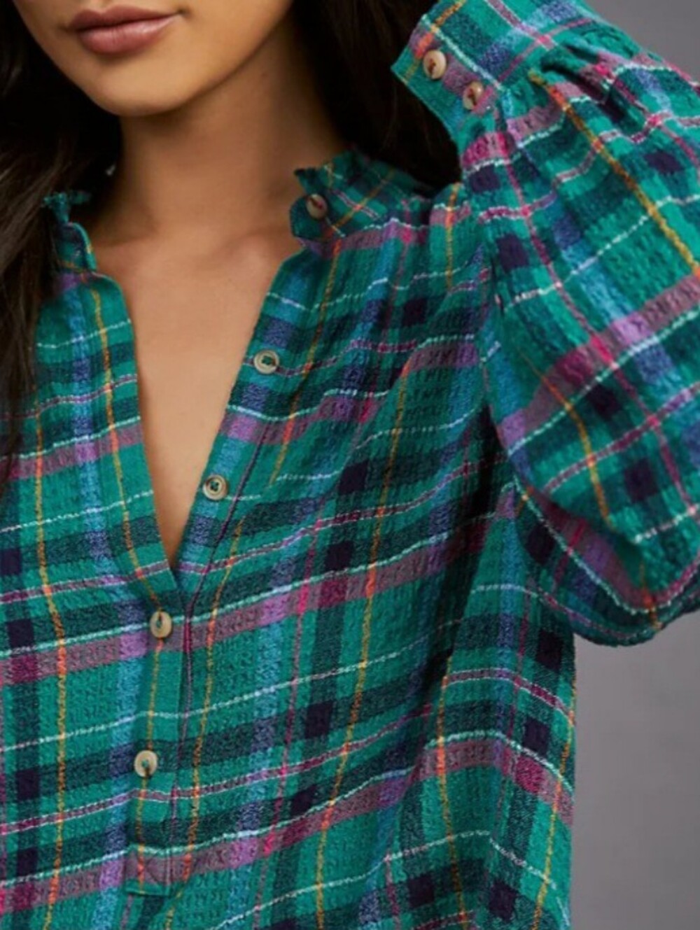ANTHROPOLOGIE PILCRO Crop Puff Sleeve Blouse In Blue S